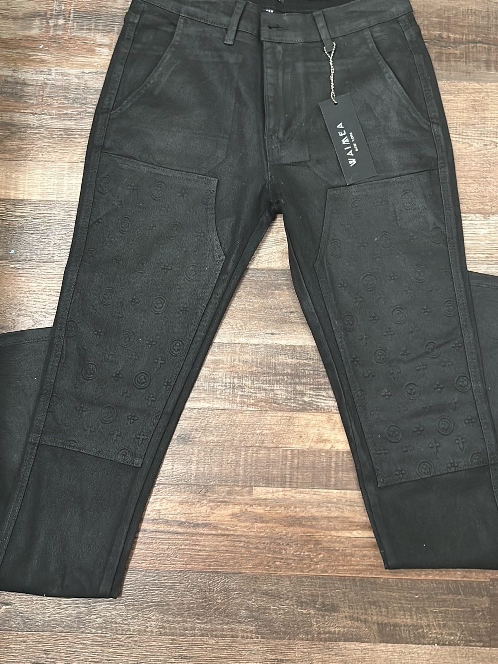 Men's Black Embossed Patchwork Pants